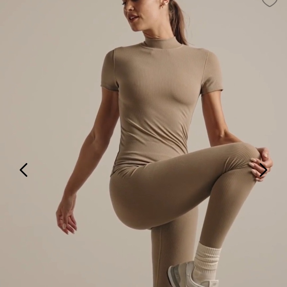 Tan Ribbed Activewear Set